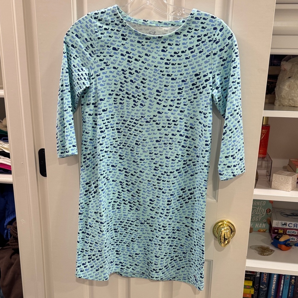 Vineyard Vines Whale Print Dress in Blue and White